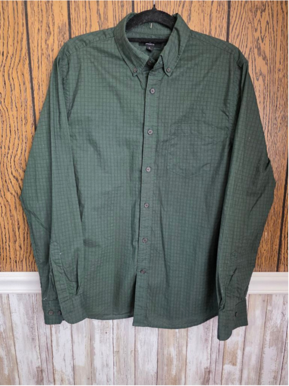 Men's Banana Republic Dark Green Untucked Fit Casual Button Down Shirt L Green